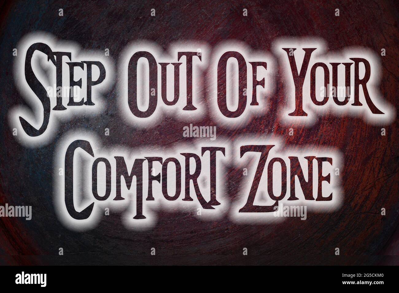 Treten Sie aus Ihrem Text für das Comfort Zone-Konzept heraus Stockfoto
