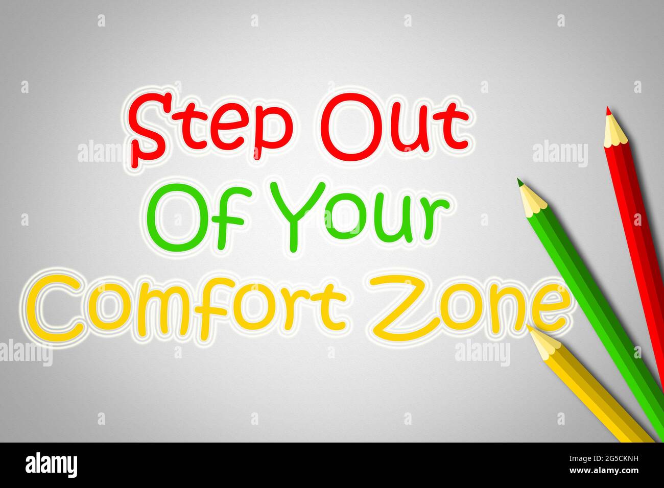 Treten Sie aus Ihrem Text für das Comfort Zone-Konzept heraus Stockfoto