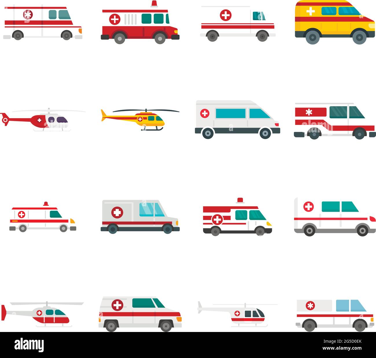 Ambulanz-Symbole setzen flachen Vektor isoliert Stock Vektor