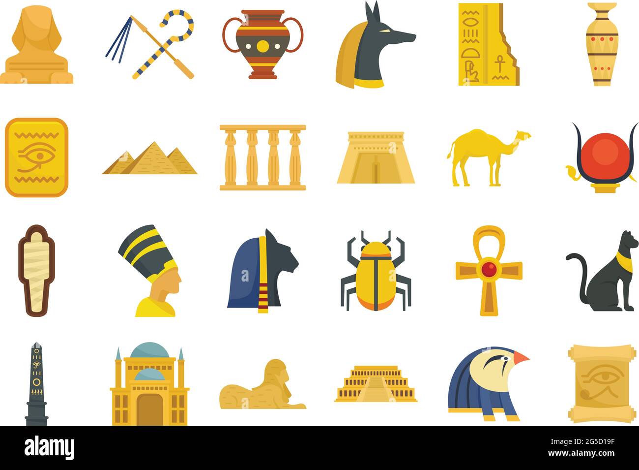 Ägypten Symbole setzen flache Vektor isoliert Stock Vektor