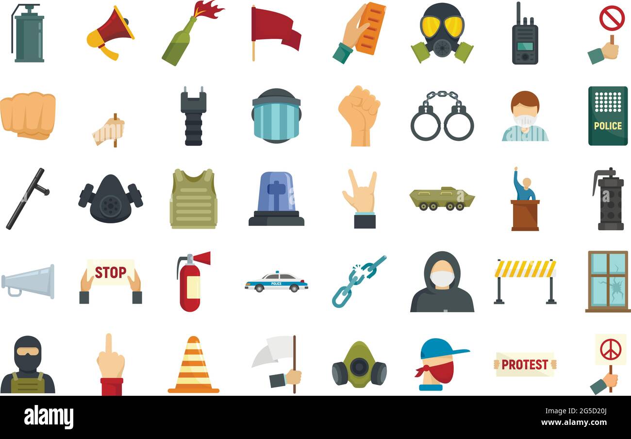 Protestsymbole setzen flachen Vektor isoliert Stock Vektor