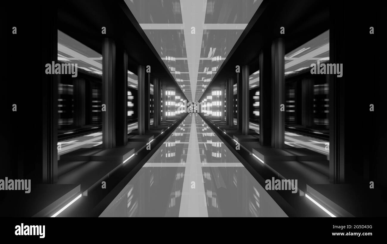 4K UHD 3D-Darstellung eines monochromen Tunnels Stockfoto