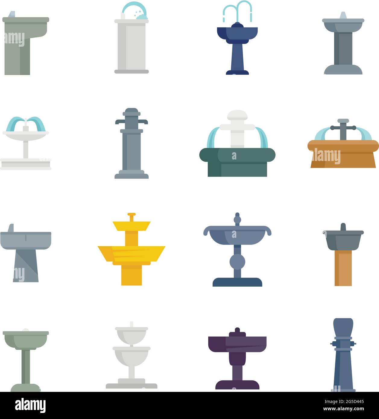 Symbole für Trinkbrunnen setzen einen flachen Vektor isoliert Stock Vektor