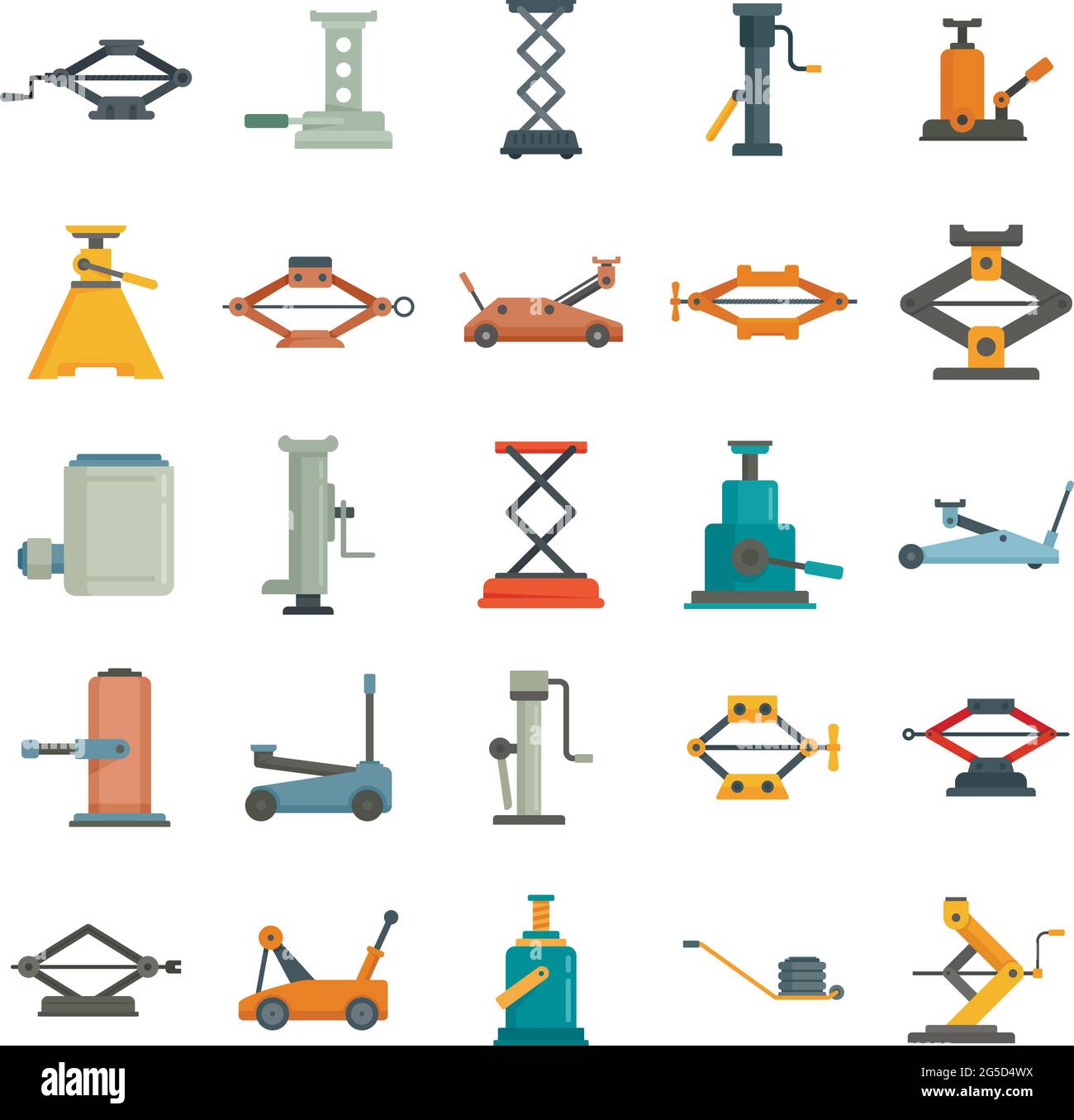 Jack-Screw-Symbole setzen flachen Vektor isoliert Stock Vektor