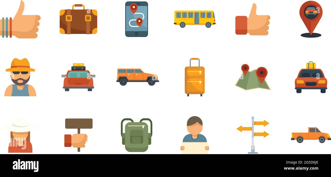 Anhalter-Symbole setzen flache Vektor isoliert Stock Vektor