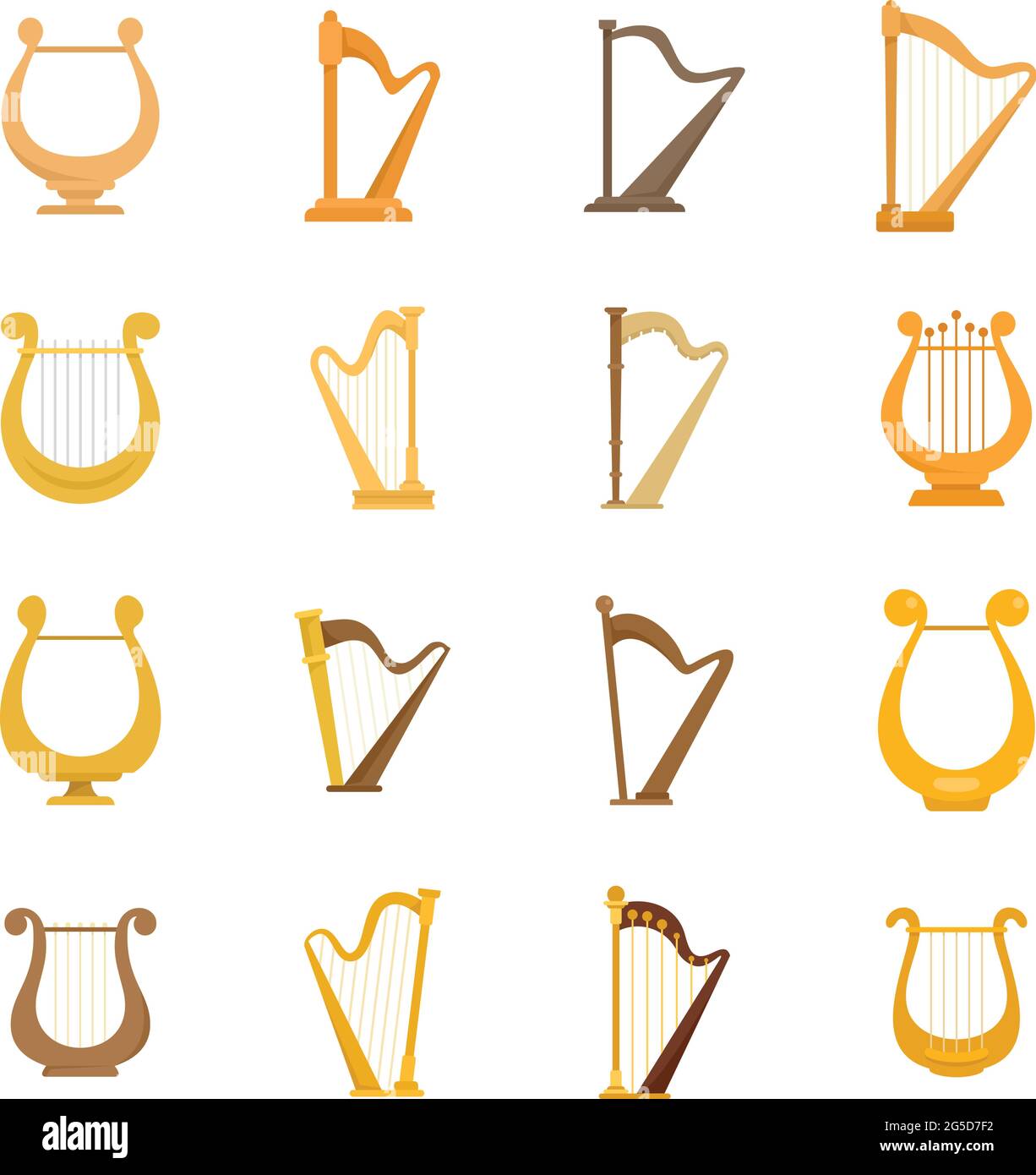 Harp-Symbole setzen einen flachen Vektor isoliert Stock Vektor