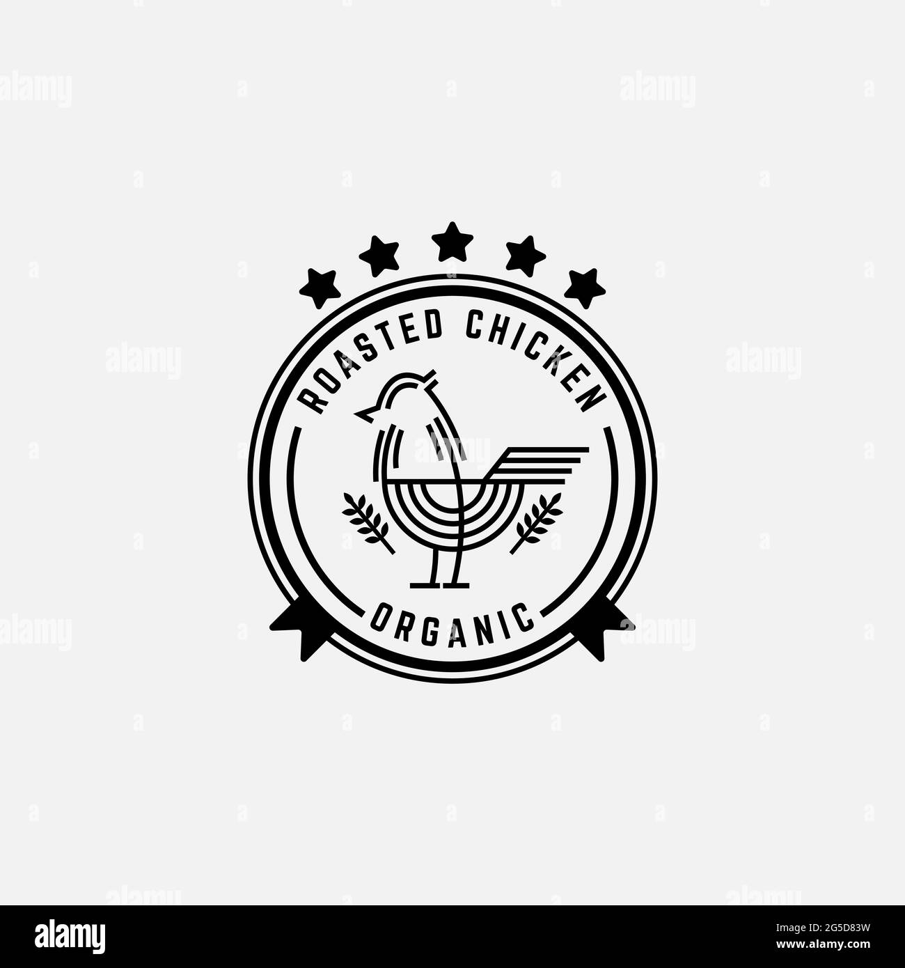 Bio gebratenes Hähnchenfleisch Logo Design Inspiration, am besten für Linie Art Bio-Lebensmittel Logo Vektor Stock Vektor