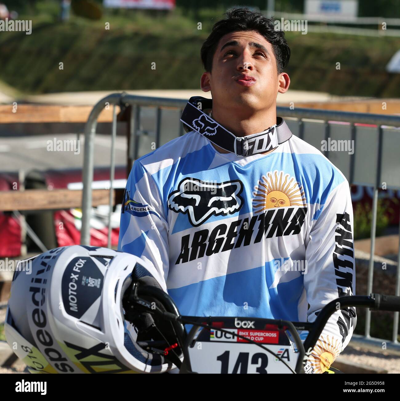 Nicolas TORRES aus Argentinien (143) wird am 8. Mai in der BMX Olympic Arena Dritter im Finale der Men Elite UCI BMX Supercross Weltcup Runde 1 Stockfoto