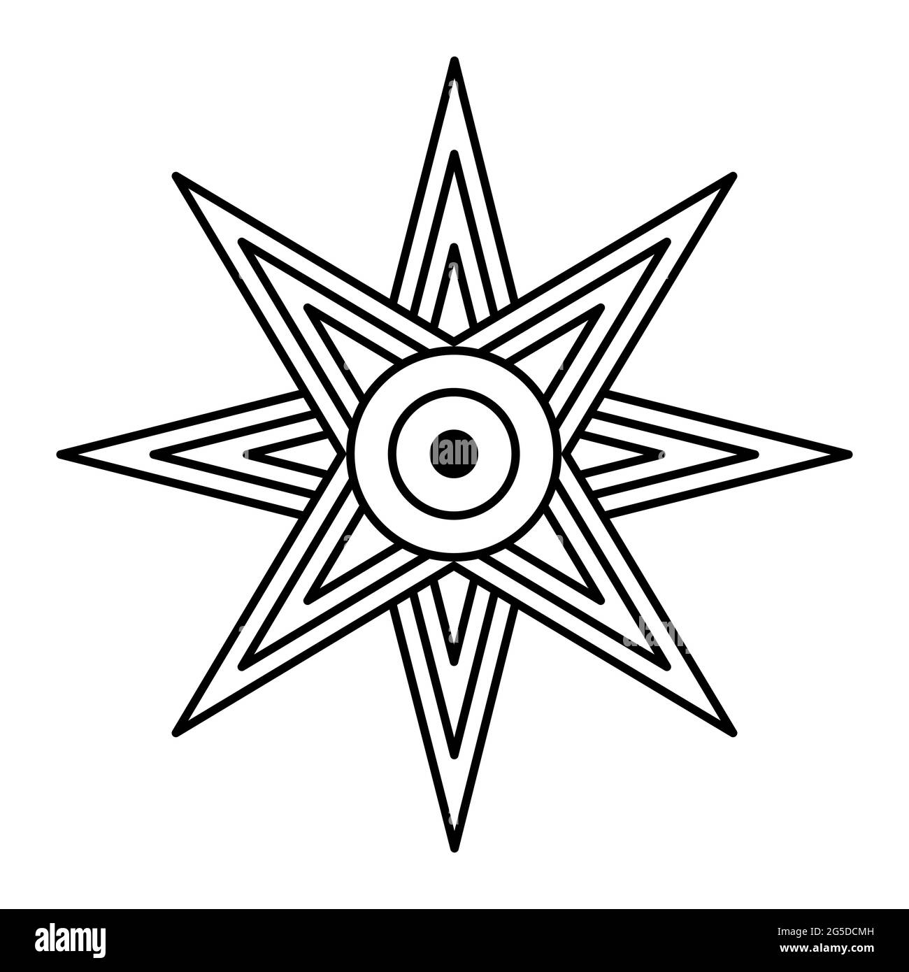 Der Stern von Ishtar oder Inanna, auch bekannt als der Stern der Venus, wird normalerweise mit acht Punkten dargestellt. Symbol der alten sumerischen Göttin Inanna. Stockfoto