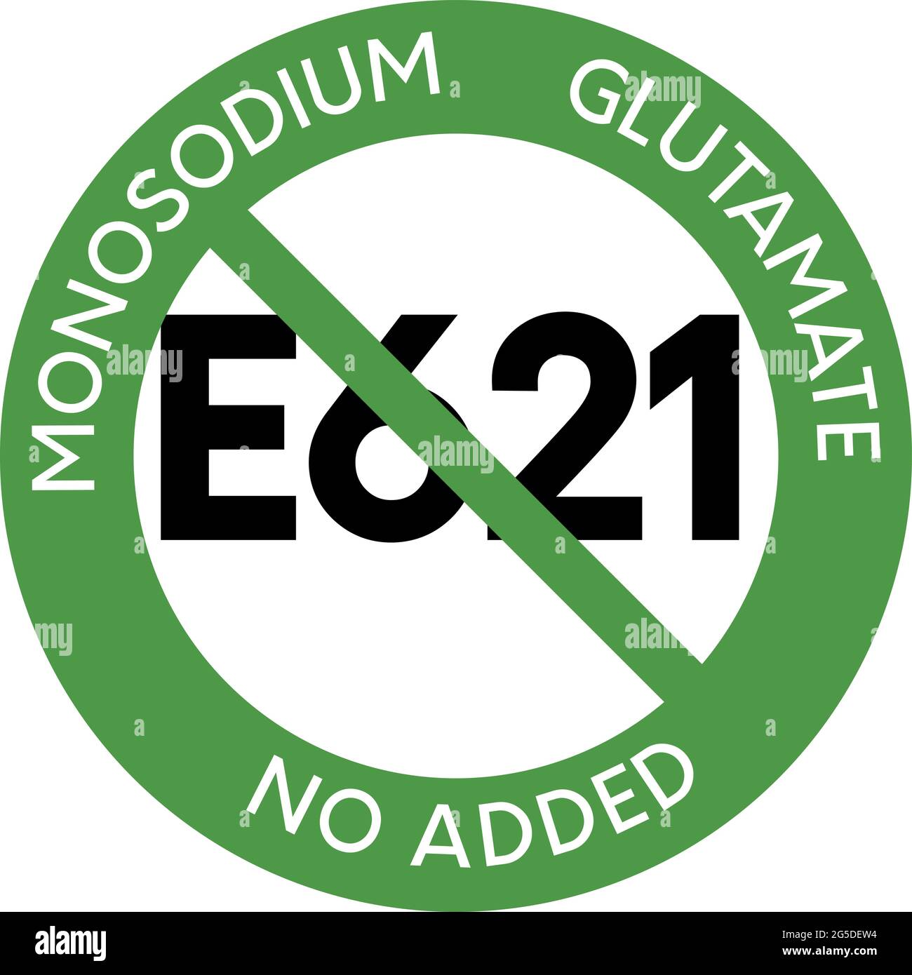 Mononatriumglutamat, kein grünes Vektorkreissymbol hinzugefügt. Enthält keinen runden Stempel für Lebensmittelverpackung von MSG. Stock Vektor