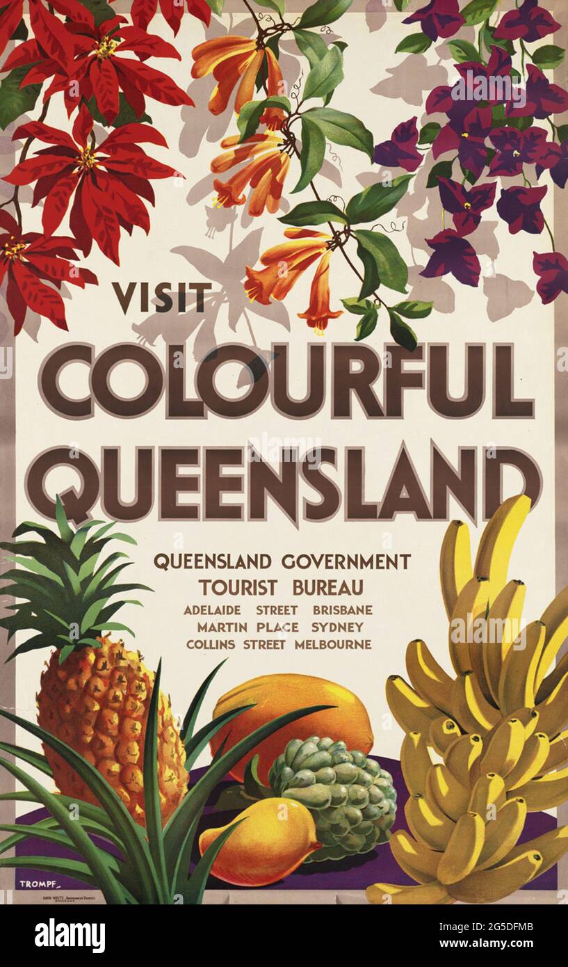 Ein Vintage-Reiseposter für Queensland, Australien Stockfoto