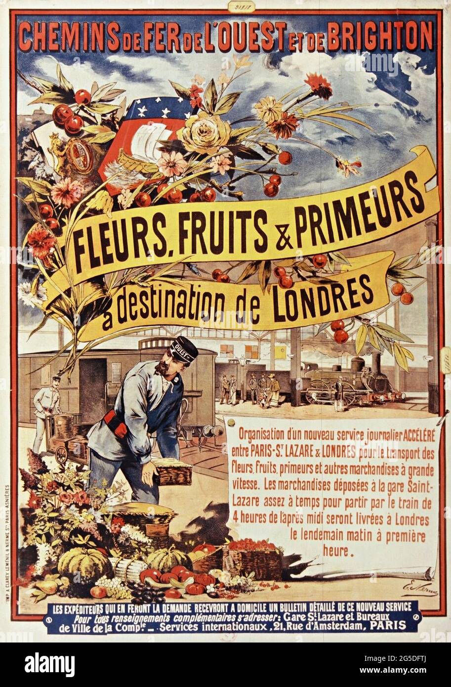 Ein Vintage-Reiseinplakat für den Zugverkehr von Paris nach London Stockfoto
