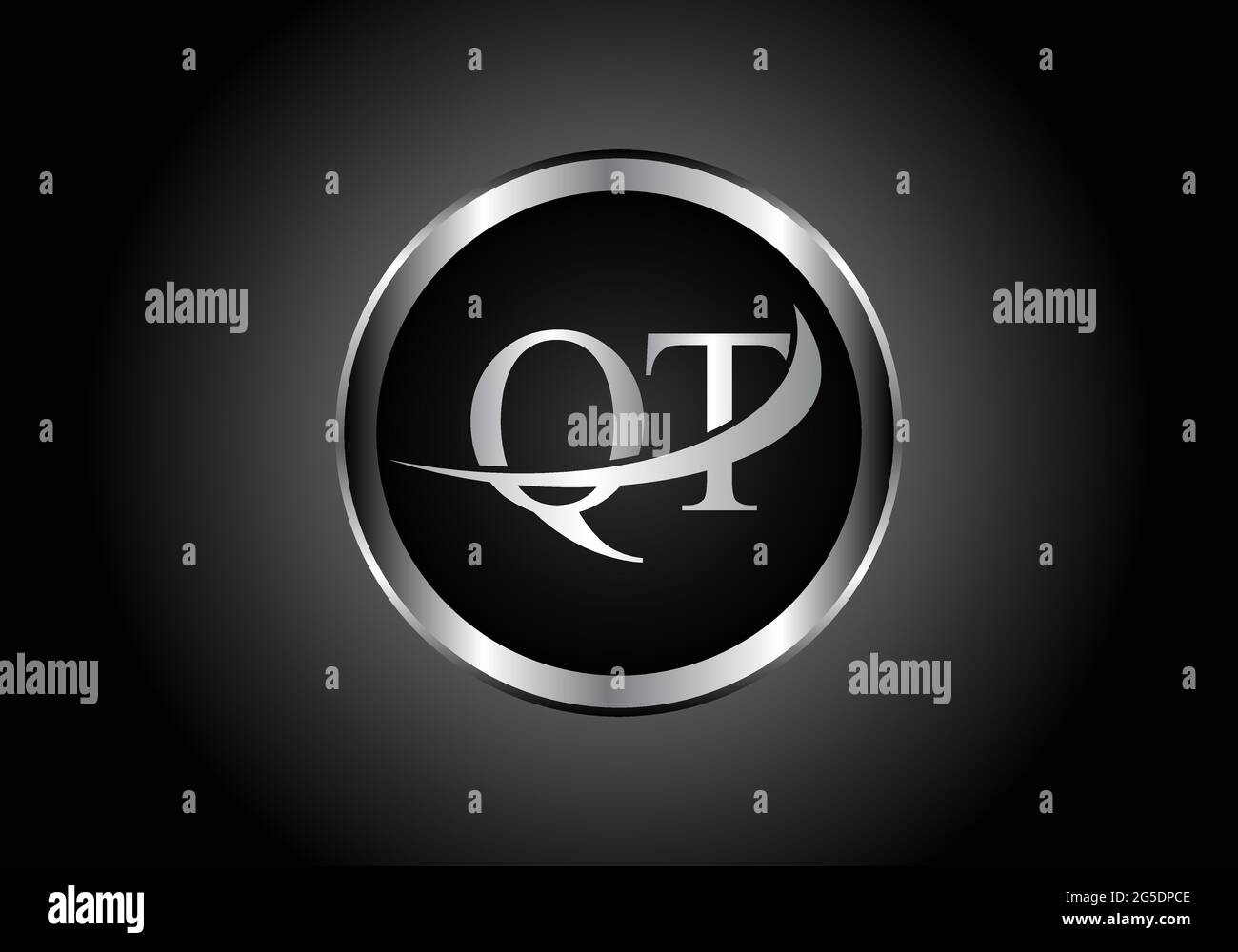 Silberner Buchstabe QT Metallkombination Alphabet Logo Icon Design mit grauer Farbe auf Schwarz-Weiß-Gradienten-Design für ein Unternehmen oder Unternehmen Stock Vektor