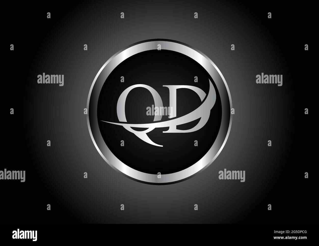 Silberner Buchstabe QD Metallkombination Alphabet Logo Icon Design mit grauer Farbe auf Schwarz-Weiß-Gradienten-Design für ein Unternehmen oder Unternehmen Stock Vektor