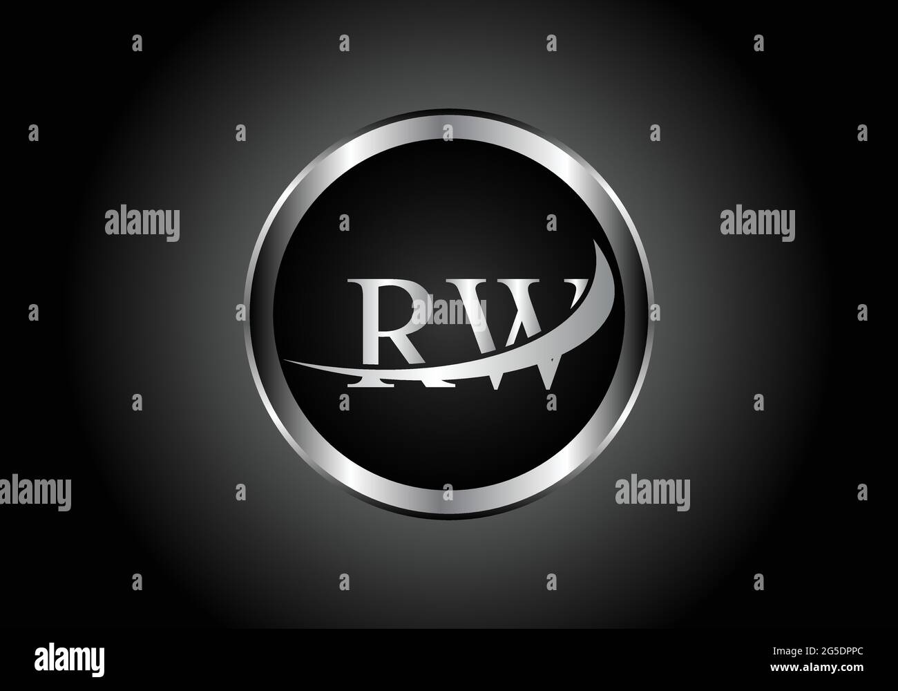 Silberner Buchstabe RW Metallkombination Alphabet Logo Icon Design mit grauer Farbe auf Schwarz-Weiß-Gradienten-Design für ein Unternehmen oder Unternehmen Stock Vektor