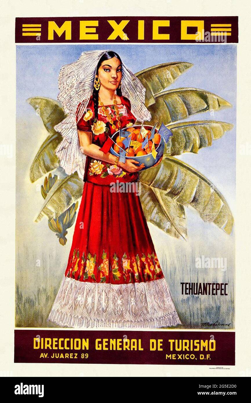 Ein Vintage-Reiseposter für Tehuantepec in Mexiko Stockfoto