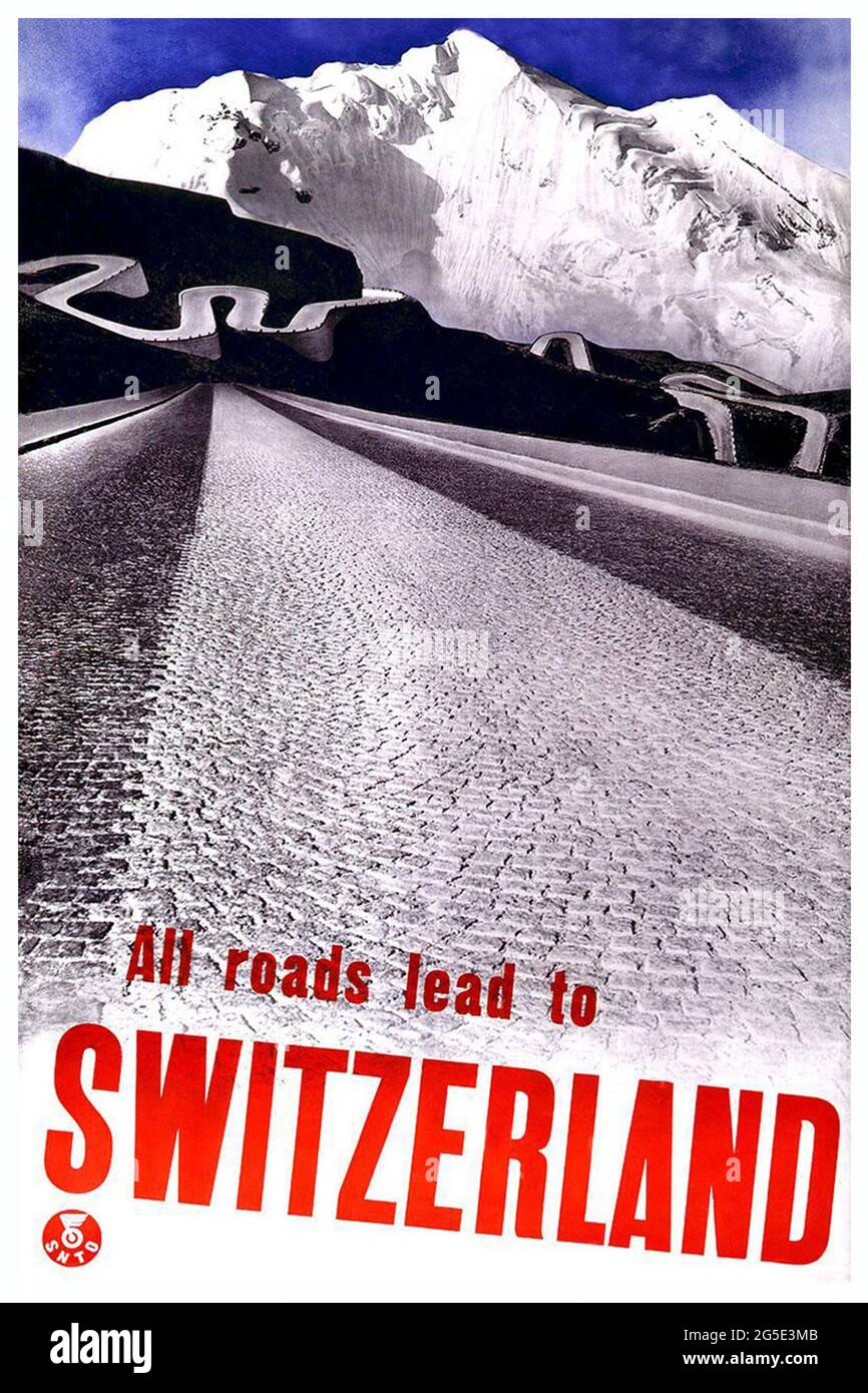 Ein Vintage-Reiseposter für die Schweiz Stockfoto