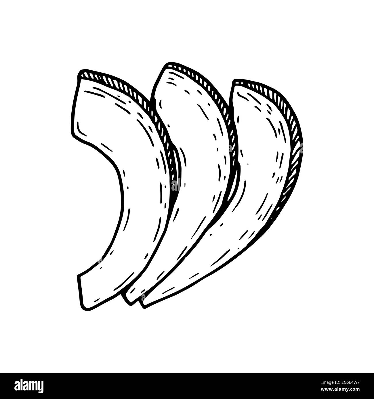 Handgezeichnete Avocado-Scheiben isoliert auf weißem Hintergrund. Vektorgrafik im Skizzenstil Stock Vektor