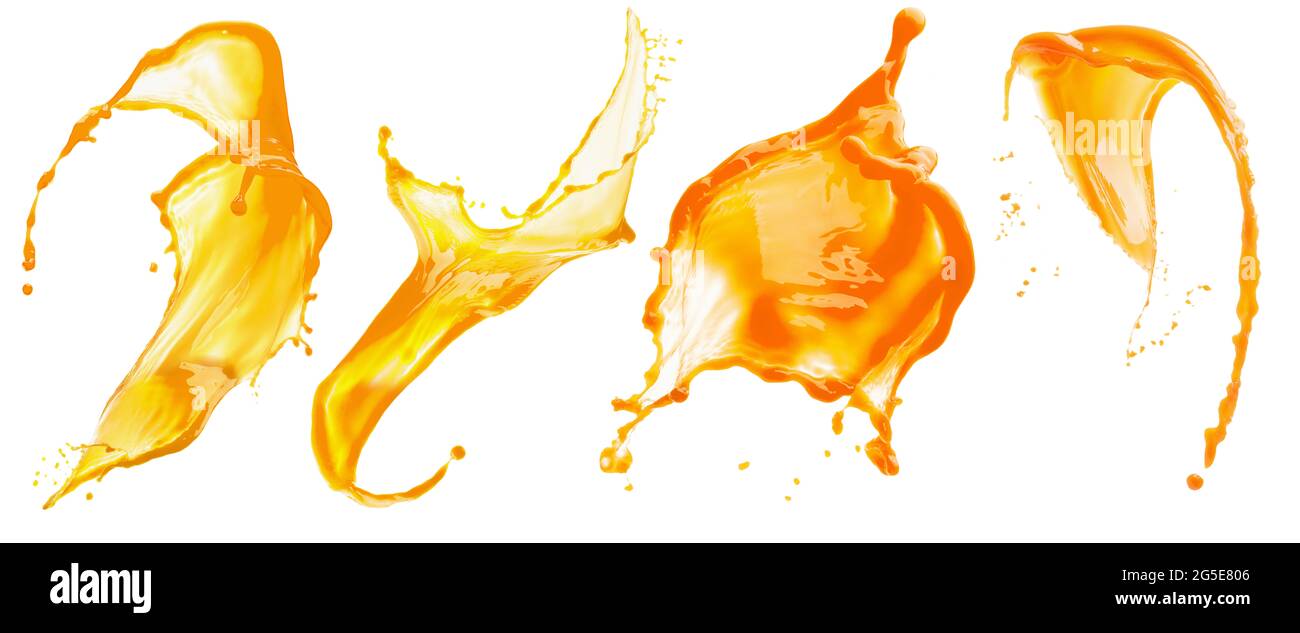 Sammlung von gelber Farbe Spritzer isoliert auf einem weißen Hintergrund. Stockfoto