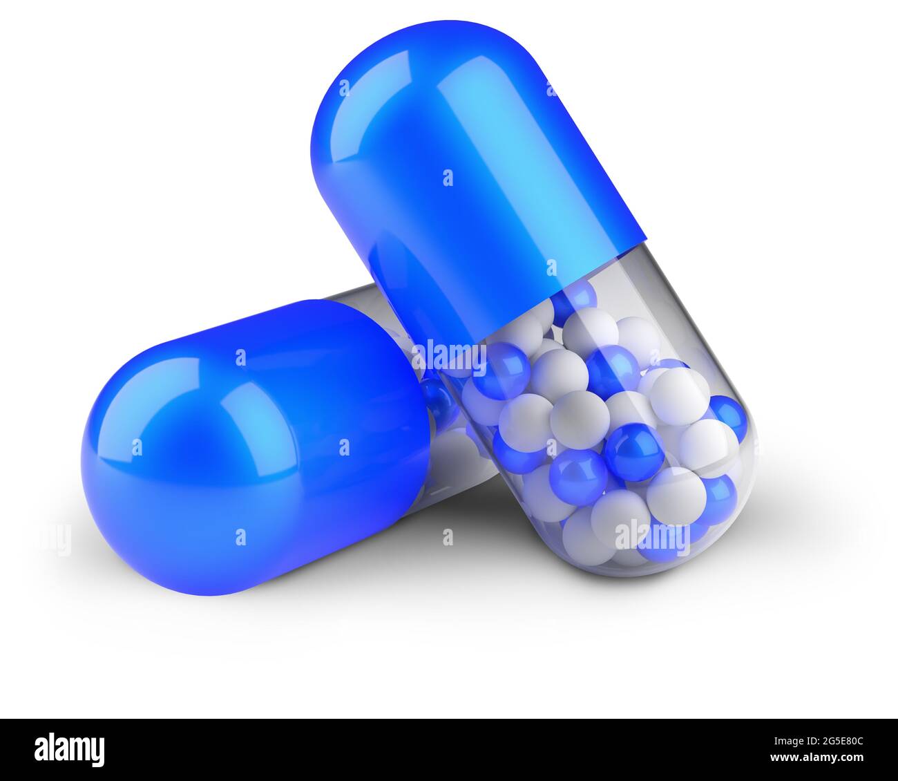 Medizinische Kapsel Form Pillen isoliert auf einem weißen Hintergrund. 3d-Rendering. Stockfoto