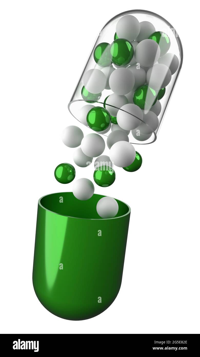 Medizinische Kapsel Form Pillen isoliert auf einem weißen Hintergrund. 3d-Rendering. Stockfoto