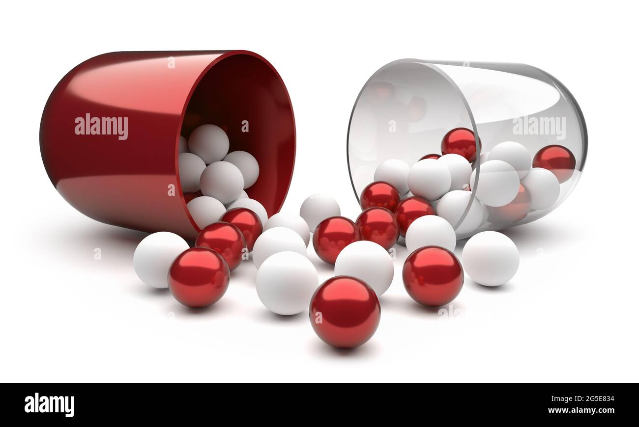Medizinische Kapsel Form Pillen isoliert auf einem weißen Hintergrund. 3d-Rendering. Stockfoto