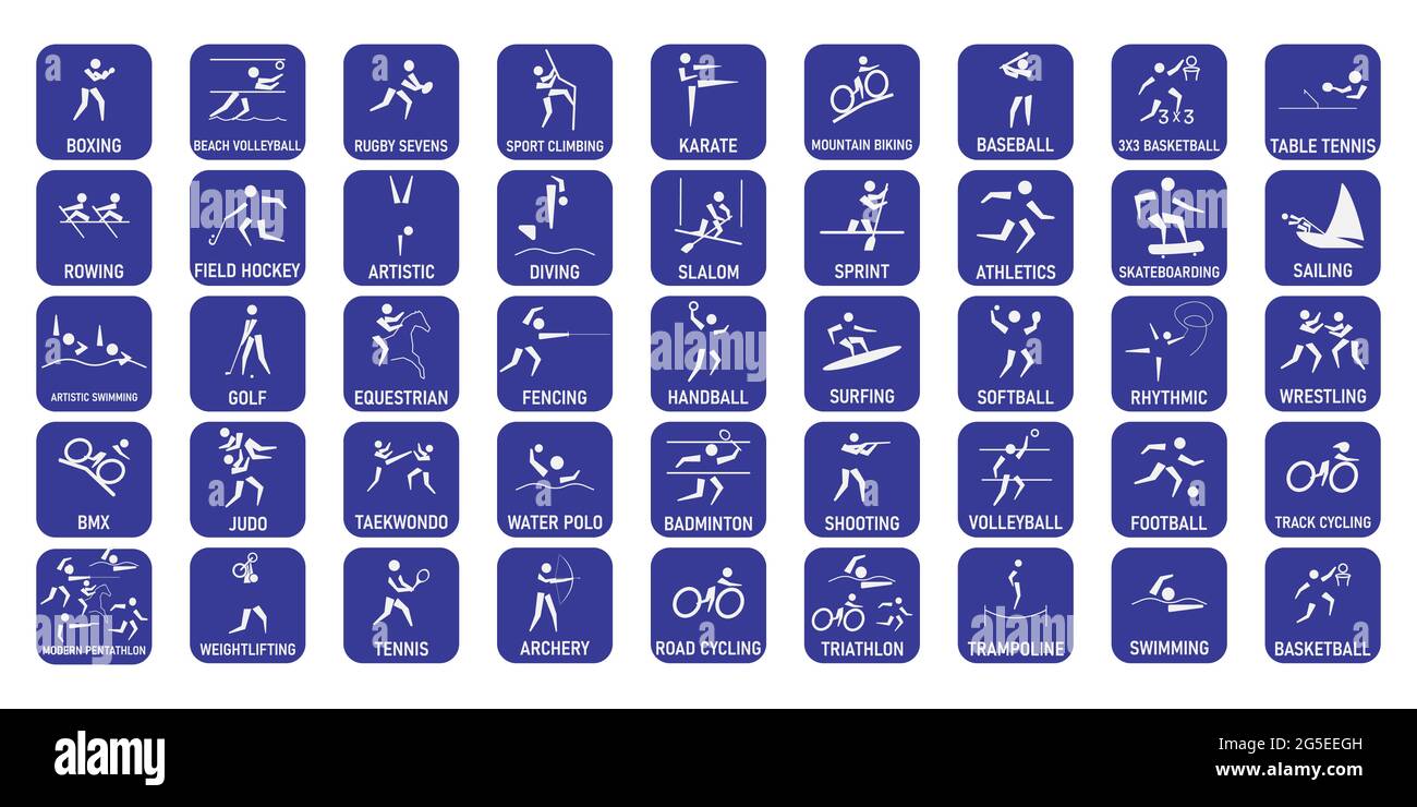 Vector Set Piktogramme Sommer olympische Spiele. Stock Vektor