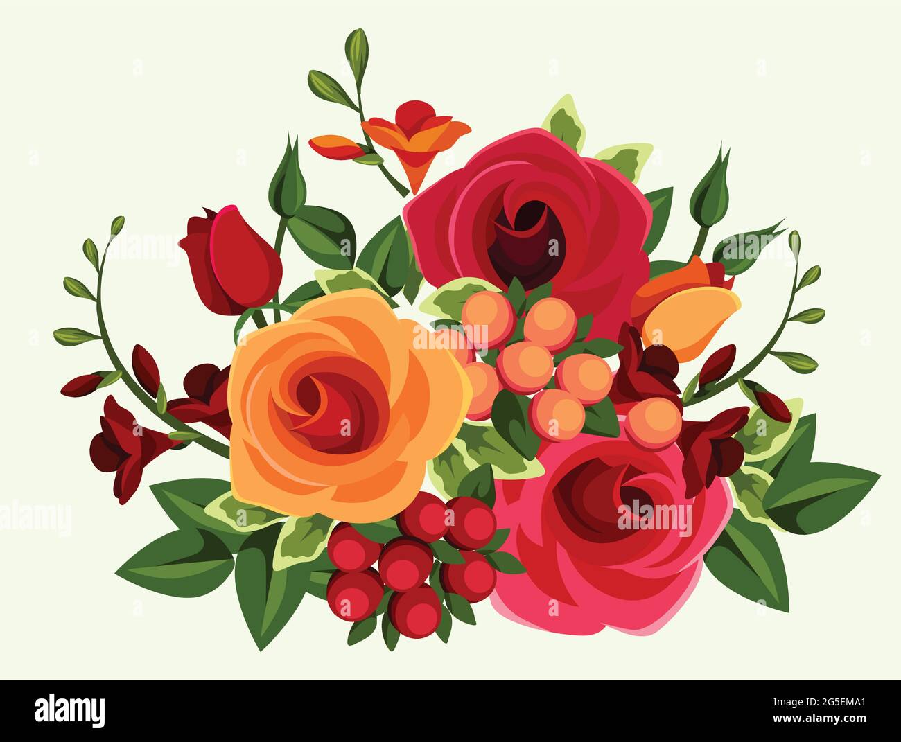 Strauß Rosen und Freesie Blumen Vektor-Illustration Stock Vektor