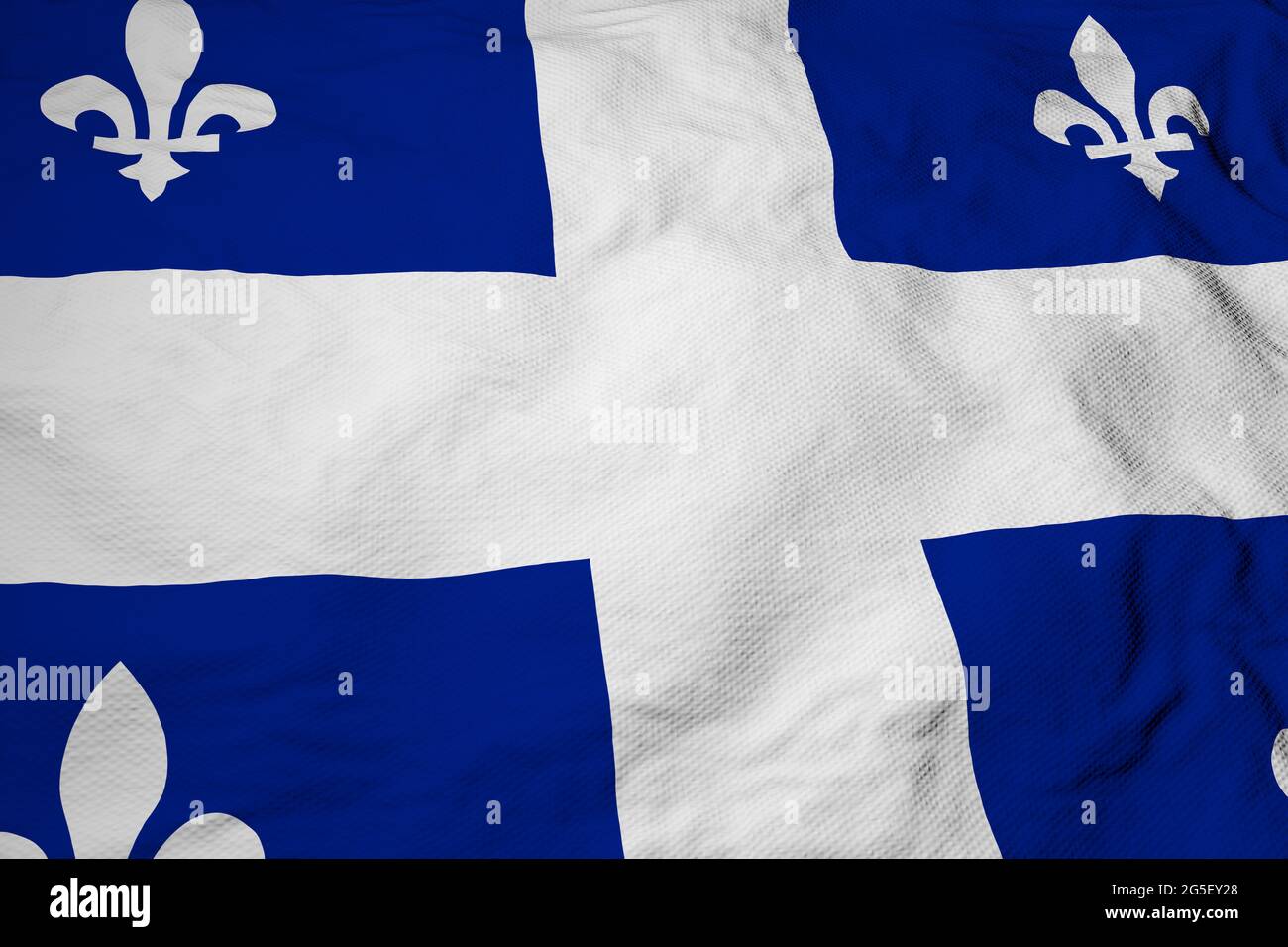Vollbildaufnahme einer winkenden Flagge von Quebec (Kanada) in 3D-Rendering. Stockfoto