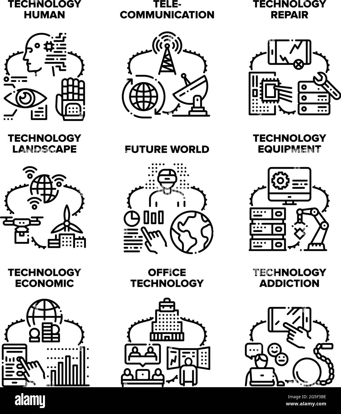 Technologie Mensch Set Icons Vektor Illustrationen Stock Vektor
