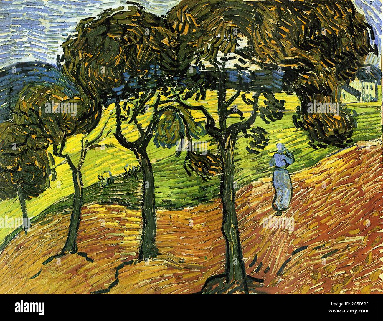 Vincent Van Gogh - Landschaft mit Bäumen Figuren 1889 Stockfoto