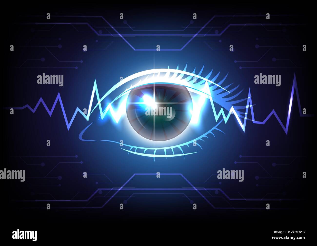 Leuchtendes Auge und Puls der Technologie futuristischer digitaler Hintergrund Stock Vektor