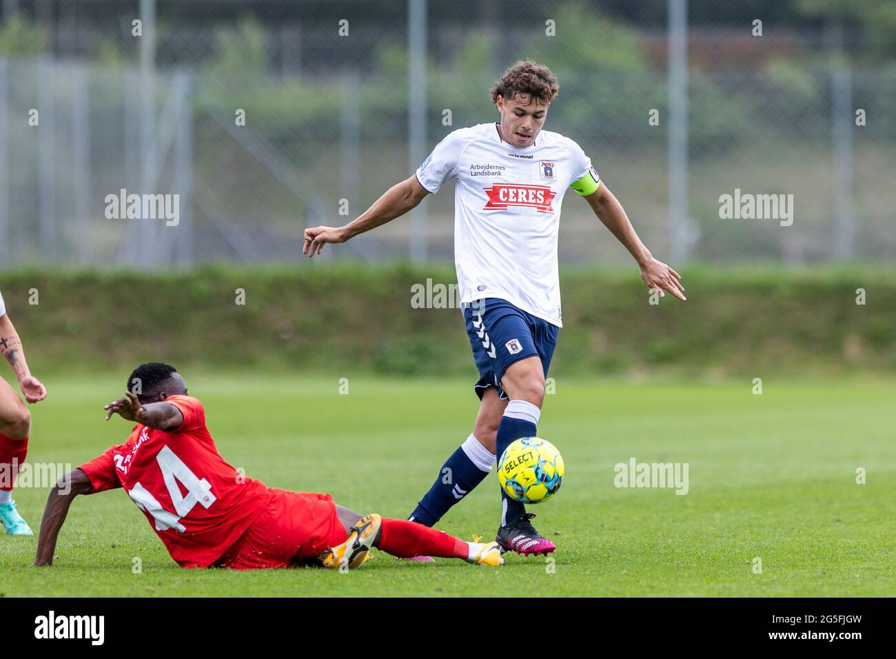 Aarhus, Dänemark. Juni 2021. Zach Duncan (20) von Aarhus GF beim Testspiel zwischen Aarhus GF und FC Nordsjaelland auf dem Trainingsgelände von Aarhus GF in Aarhus, Dänemark. (Foto: Gonzales Photo/Alamy Live News Stockfoto