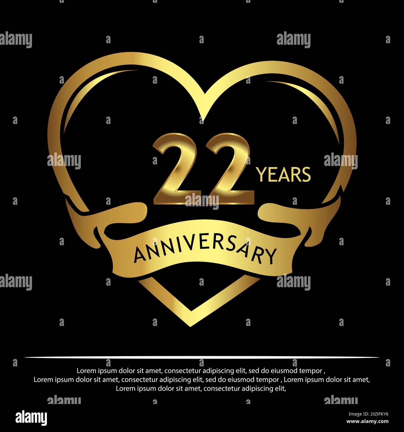 22 Jahre Jubiläum golden. Jahrestag Vorlage Design für Web, Spiel, Kreatives Poster, Broschüre, Flyer, Flyer, Magazin, Einladungskarte - Vektor Stock Vektor