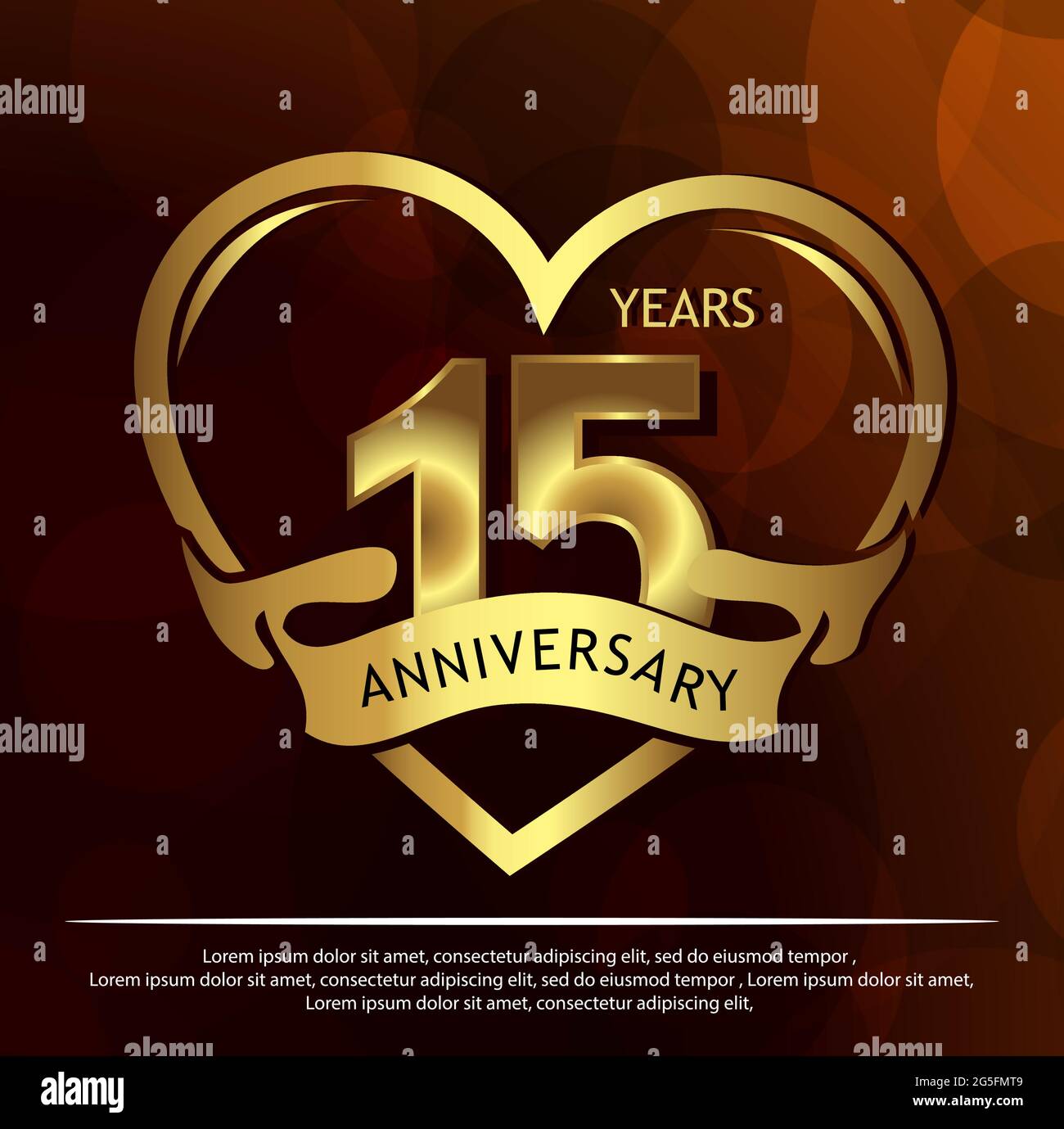 15 Jahre Jubiläum golden. Jahrestag Vorlage Design für Web, Spiel, Kreatives Poster, Broschüre, Flyer, Flyer, Magazin, Einladungskarte - Vektor Stock Vektor