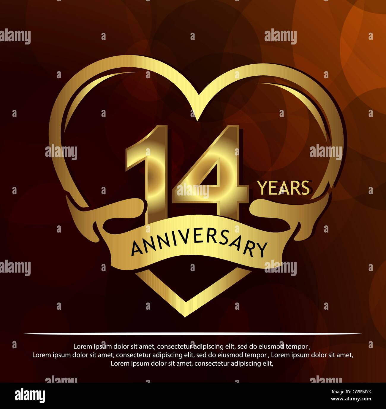 14 Jahre Jubiläum golden. Jahrestag template Design für Web, Spiel, Kreative, Plakat, Broschüre, Prospekt, Flyer, Magazin, Einladungskarte - Vektor Stock Vektor