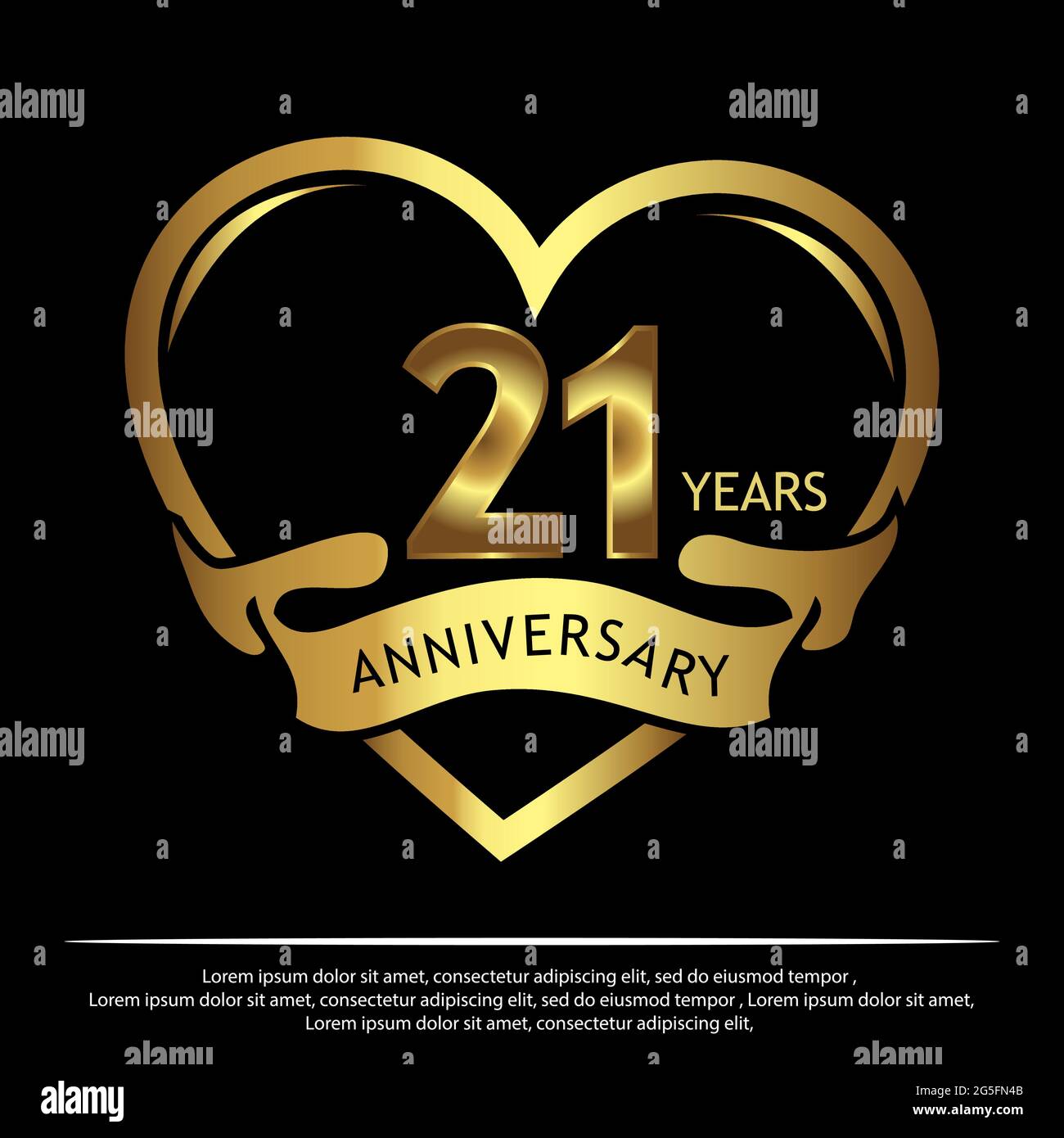 21 Jahre Jubiläum golden. Jahrestag Vorlage Design für Web, Spiel, Kreatives Poster, Broschüre, Flyer, Flyer, Magazin, Einladungskarte - Vektor Stock Vektor