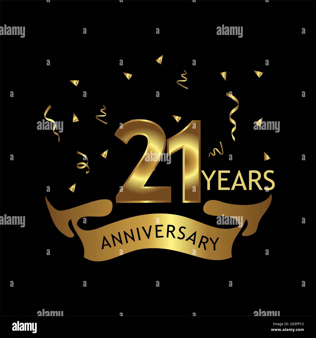 21 Jahre Jubiläum golden. Jahrestag Vorlage Design für Web, Spiel, Kreatives Poster, Broschüre, Flyer, Flyer, Magazin, Einladungskarte - Vektor Stock Vektor