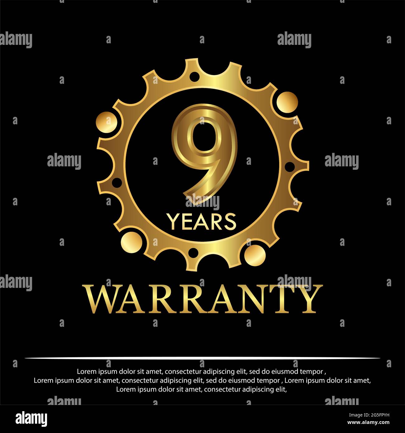Neun Jahre Garantie goldenes Etikett auf schwarzem Hintergrund - Vector Stock Vektor