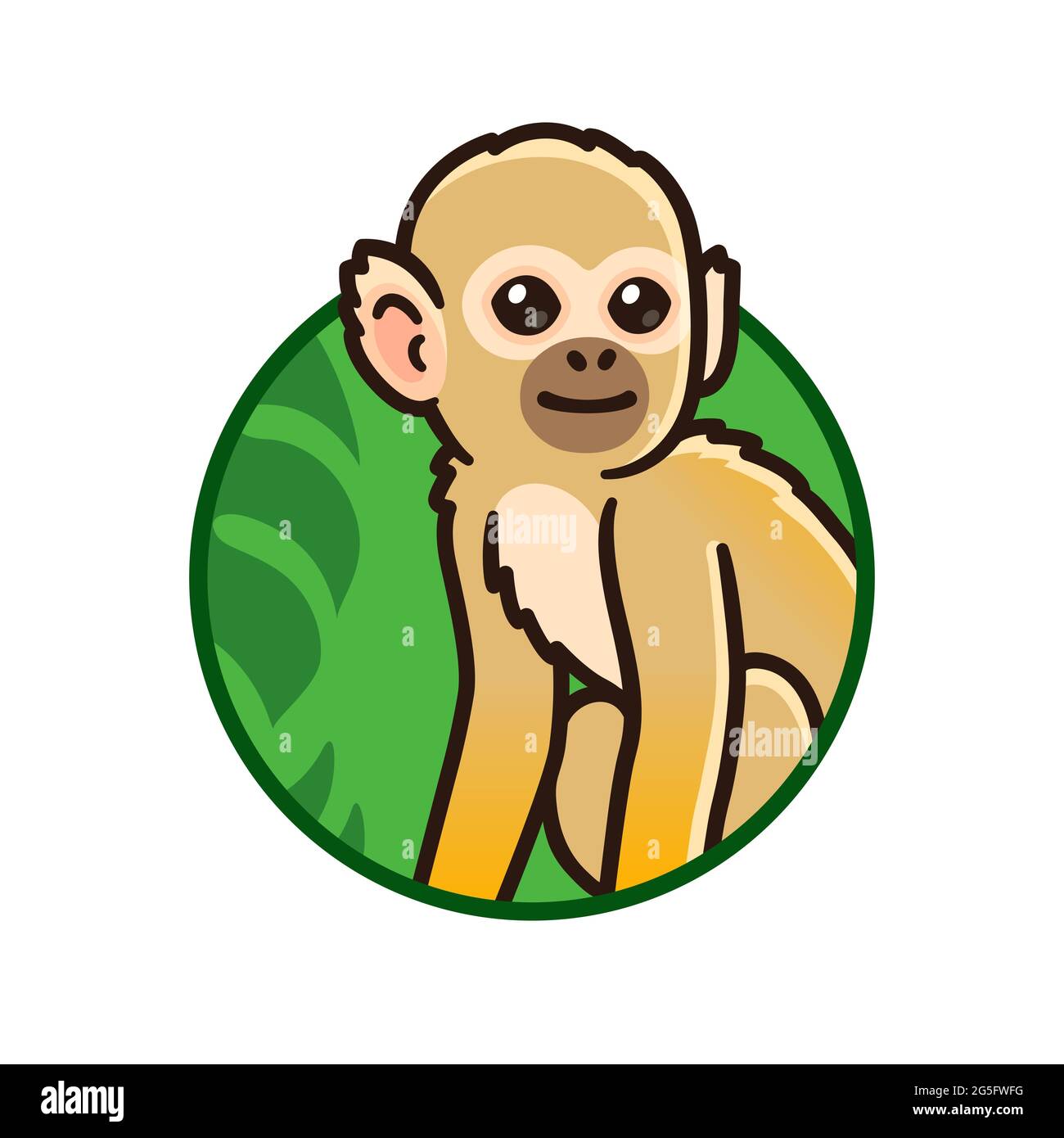 Niedliche Cartoon tropischen Regenwald Eichhörnchen Affen im Kreis Logo. Vektorgrafik Clip Art Illustration. Stock Vektor