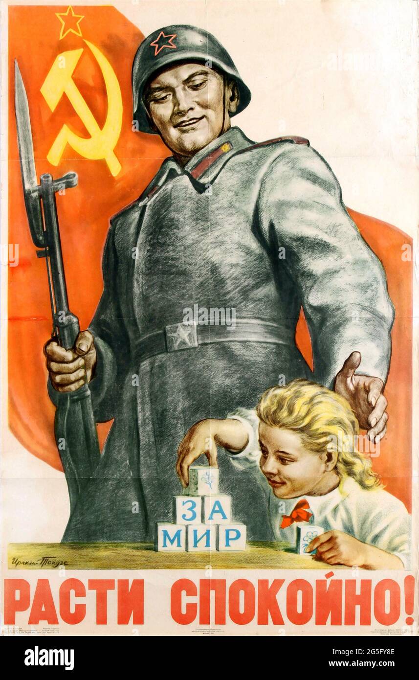 Altes Sowjetisches Propagandaplakat - Grow Up Friedlich! – Propagandakunst 1956 Stockfoto