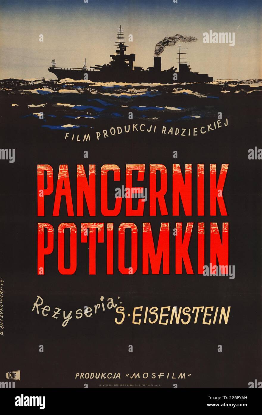 Schlachtschiff Potemkin. Polnisch. Der russische Regisseur Sergei Eisenstein gestaltete sein unbestrittenes Meisterwerk. Filmposter. 1954. Stockfoto