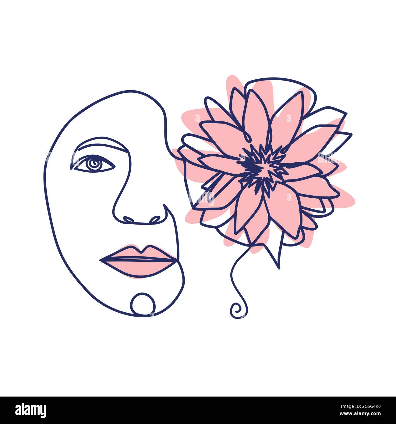 Schönheit Gesicht mit Blumen Linie Zeichnung Kunst. Abstrakt minimal Porträt kontinuierliche Linie. Frau mit Blume Stock Vektor