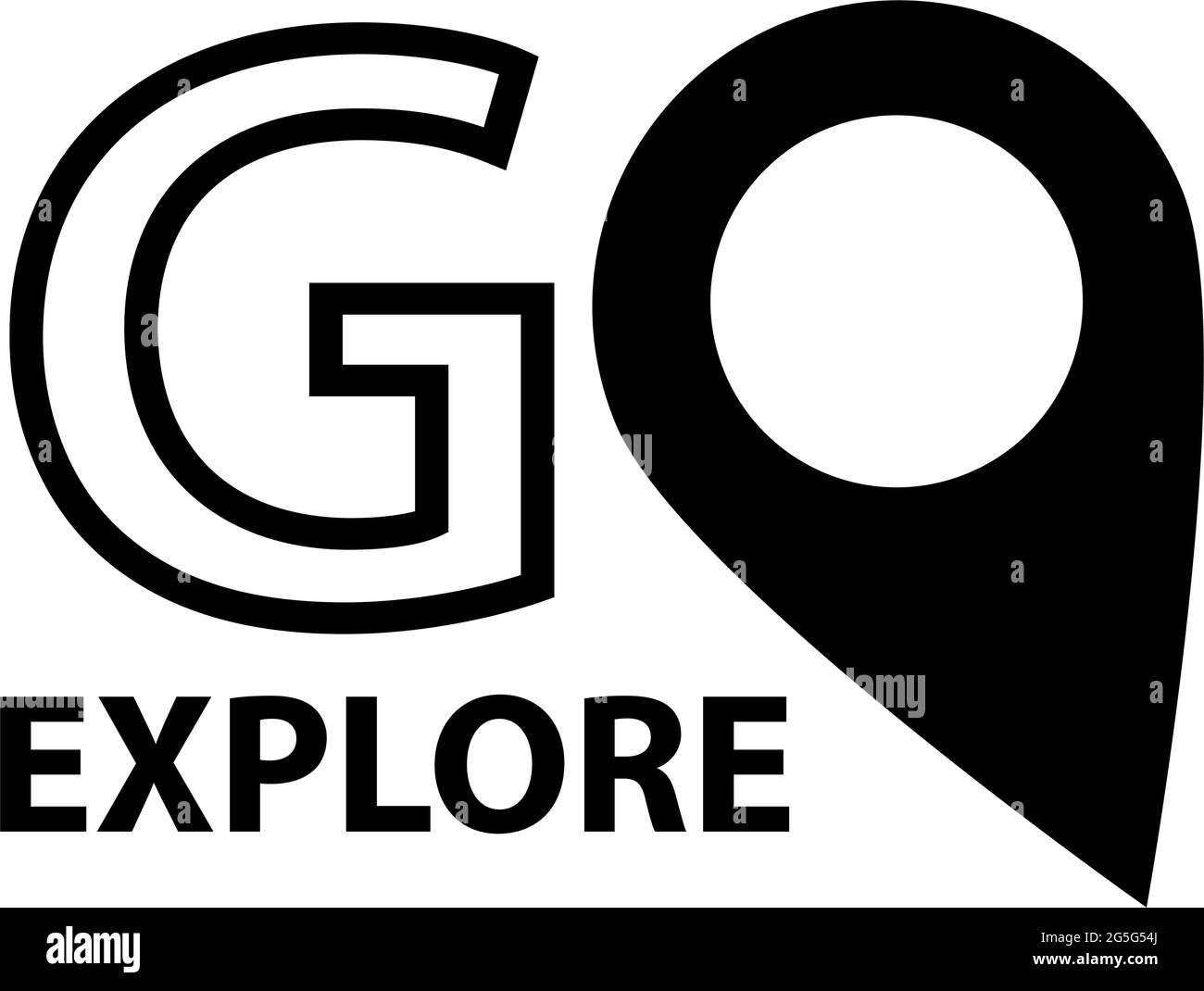 Symbol „Go Explore“. Vektor-Illustration auf schwarzem Hintergrund. Flaches Design Stock Vektor