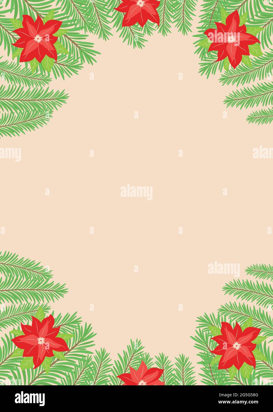 Fabelhafter Winter. Illustration von Weihnachtspflanzen Rahmen. Zeichnung für eine Postkarte, Poster, Hintergrund. Stock Vektor