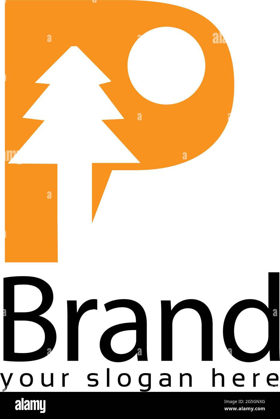 Fichte Buchstabe p Logo. Vektorgrafik Stock Vektor