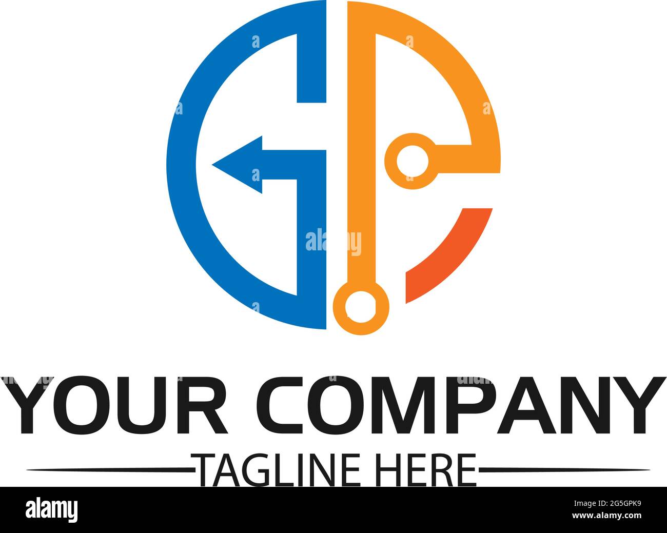 Buchstabe gp, Logo Buchstabe gp und Kette. Durch Kette geformtes Logo Stock Vektor