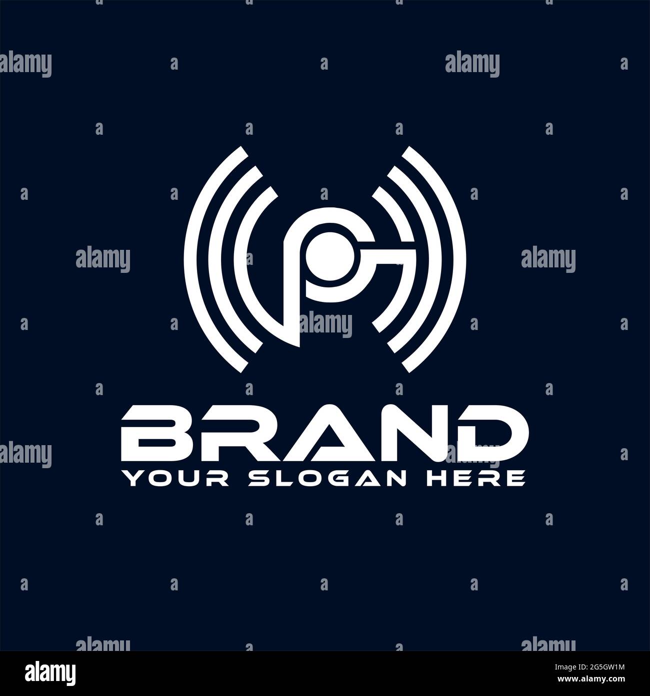 Buchstabe p mit Signal auf blauem Hintergrund. Flaches Design. Stock Vektor