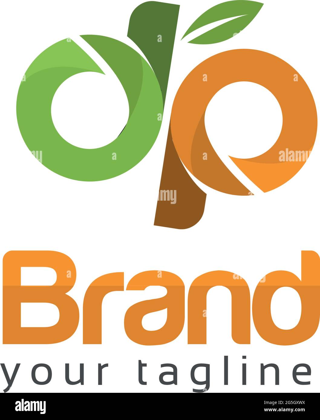 Buchstabe DP mit grünem Blatt auf weißem Hintergrund. Logo-Design-Vorlage. Stock Vektor