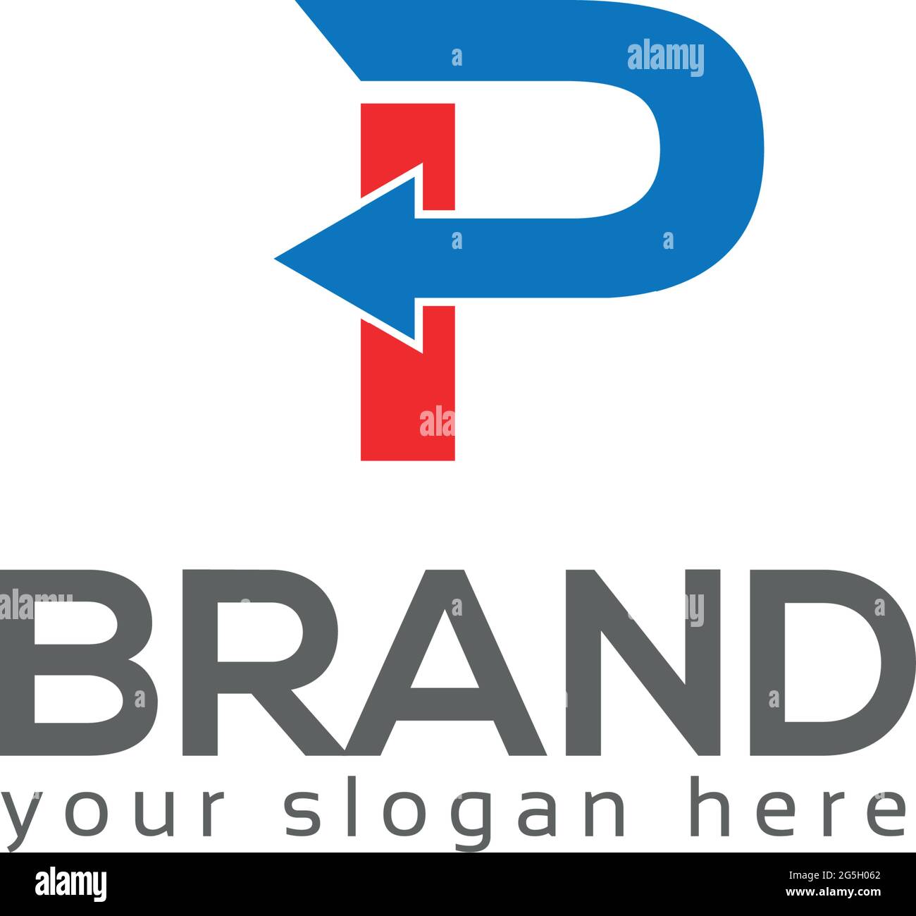 Buchstabe p-Logo mit Pfeil, p-Initial, flaches Design. Technologie-Logo. Stock Vektor